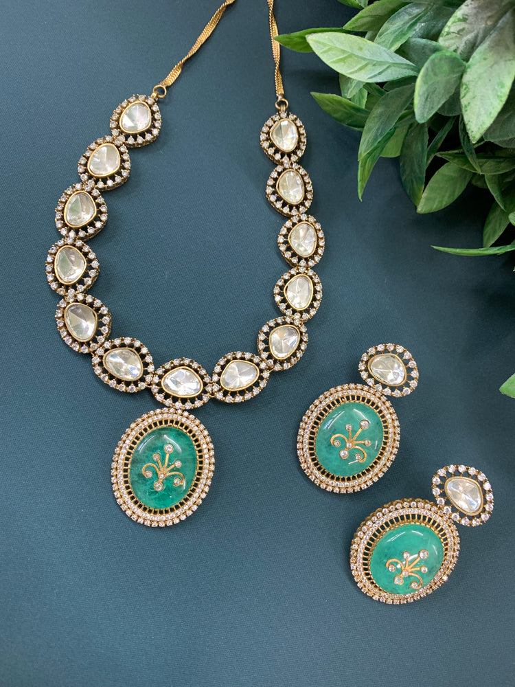 Sunny moissanite kundan necklace tea green