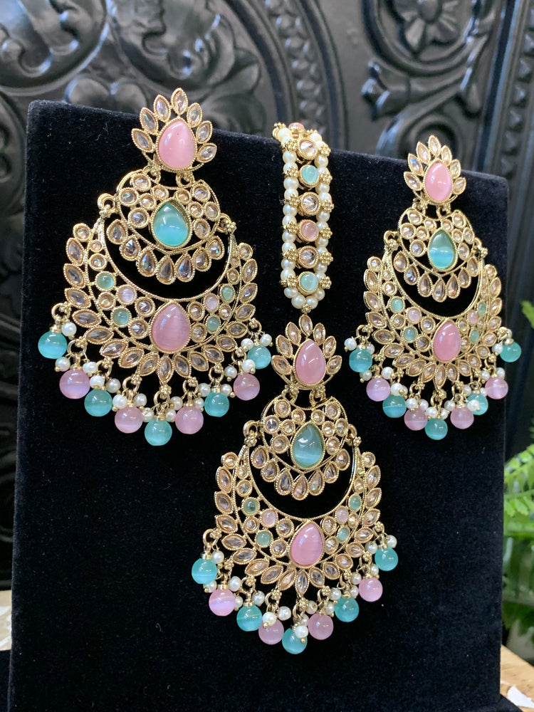 Marley reverse polki Chandbali earring tikka pastel multi