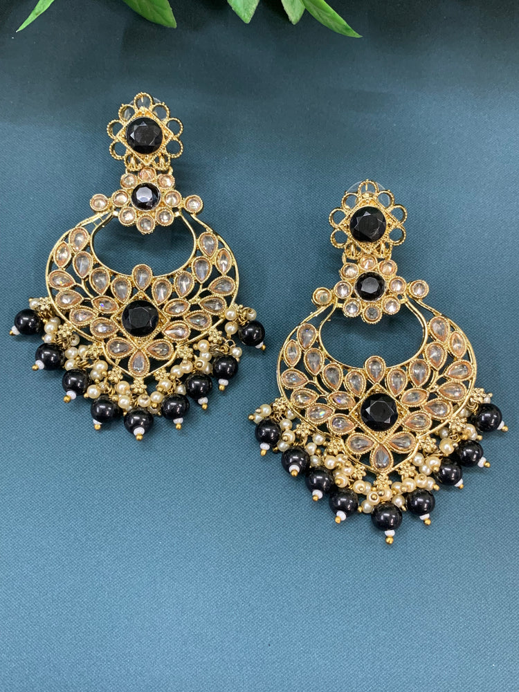 Thea polki chandbali earring antique base black