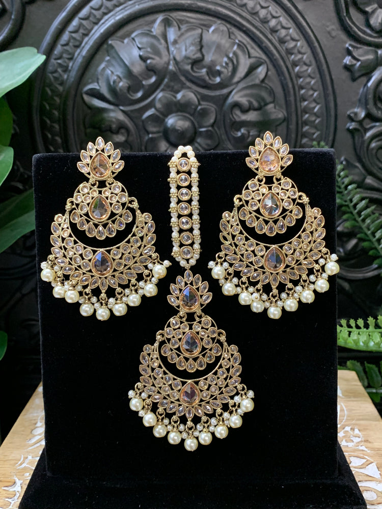 Marley reverse polki Chandbali earring tikka clear polki