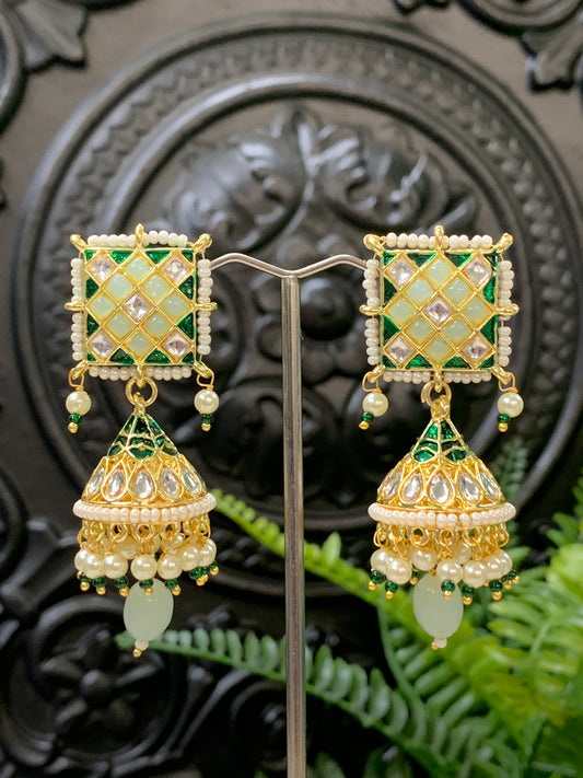 Saru kundan jhumki everyday wear small lightweight mint/ pistachio