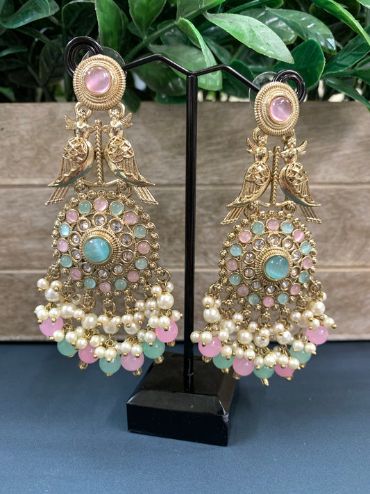 Ady polki fashion earring peacock design pastel multi