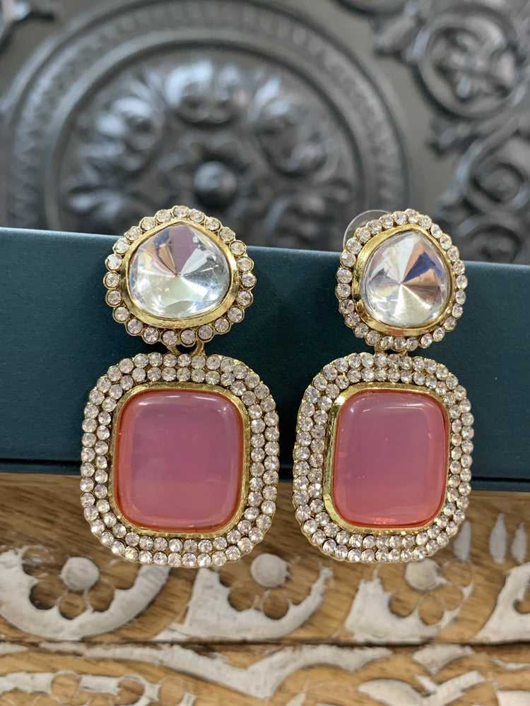 Ava uncut kundan earring onion pink