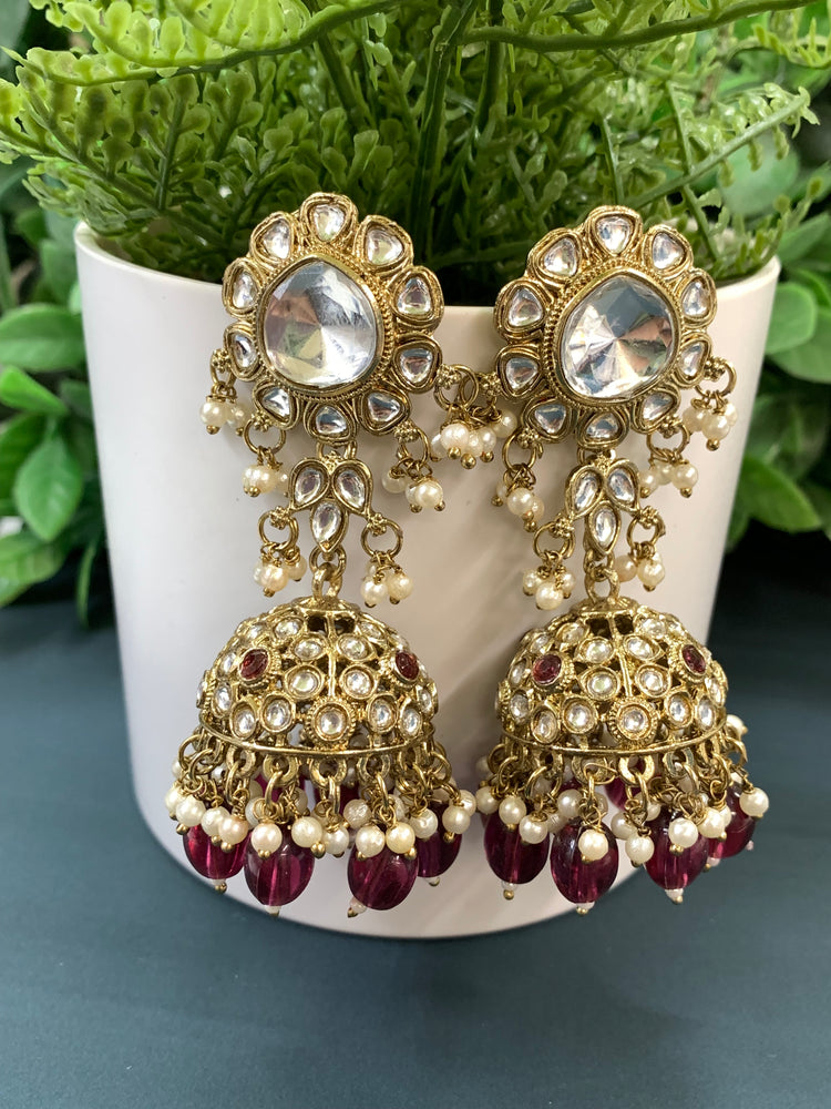 Mohini kundan jhumki/ jhumka earring purple