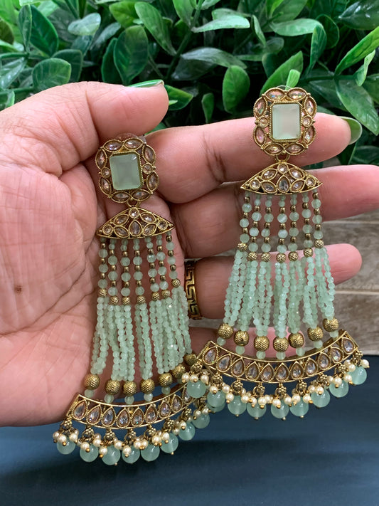 Amna polki fashion statement earring mint green