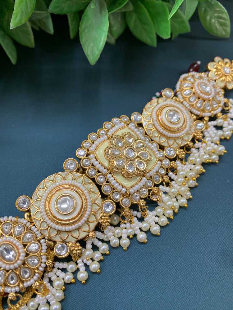 Tyanni kundan choker necklace with handpainted meena