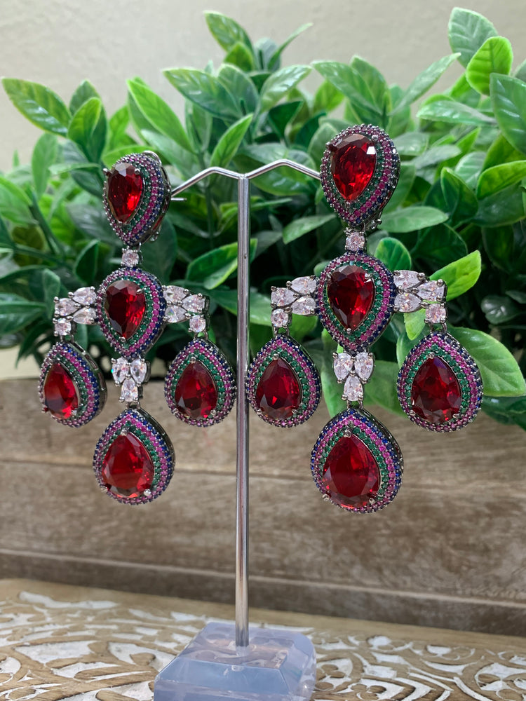 American diamond / AD /CZ earring multi/red