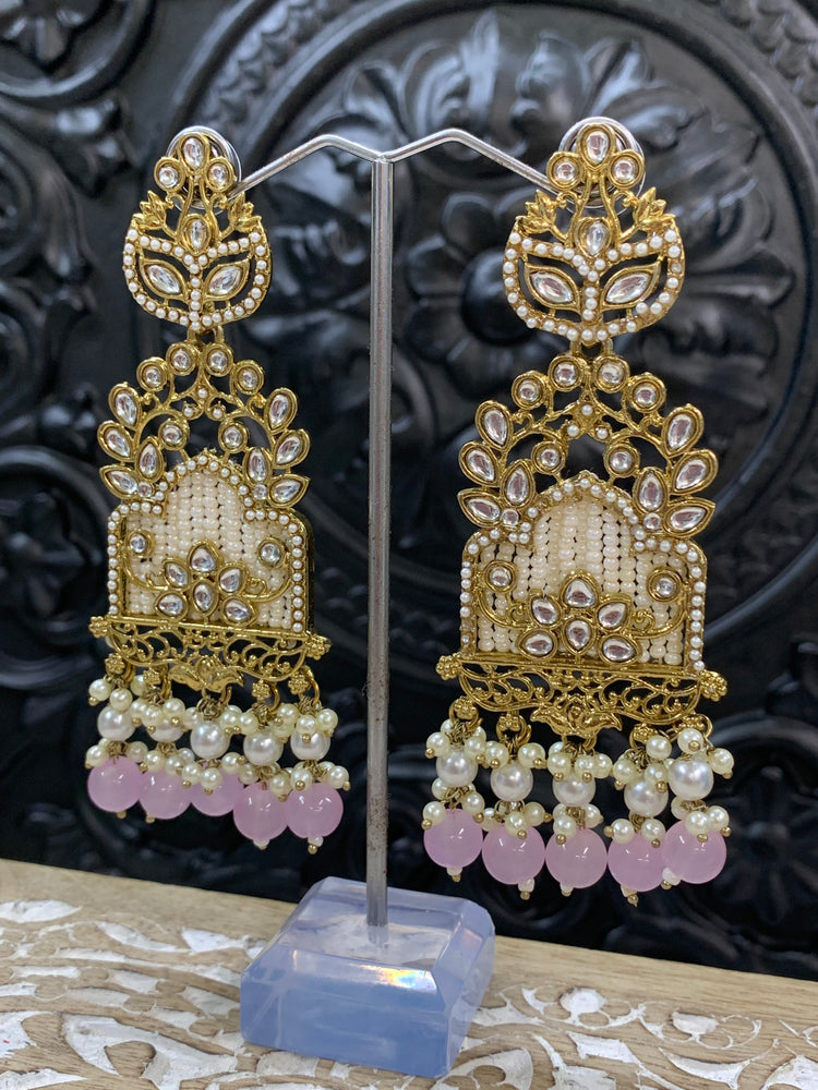 Alexa kundan statement earring white/gold/pearl/lilac lavender