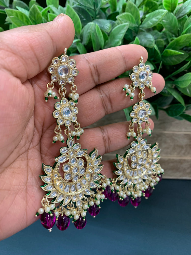 Aru kundan long statement earring purple