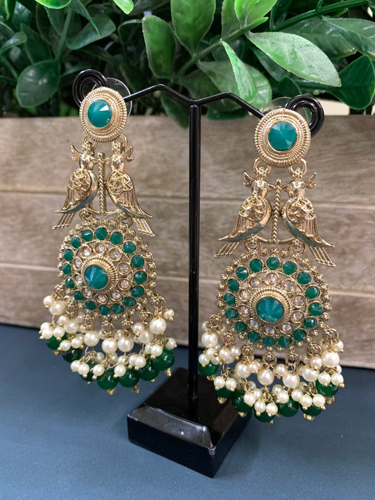 Ady polki fashion earring peacock design emerald green