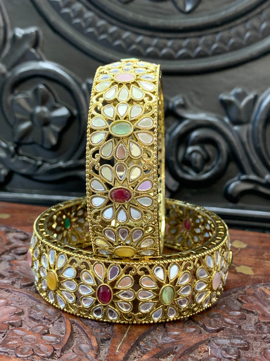 Antique multi mirror bangle with MonaLisa stone