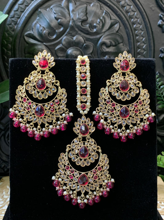 Marley reverse polki Chandbali earring tikka magenta