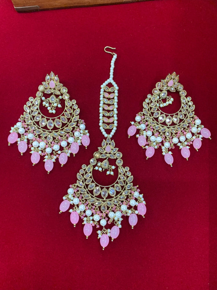 Ramsey reverse polki chandbali earring Tikka pink