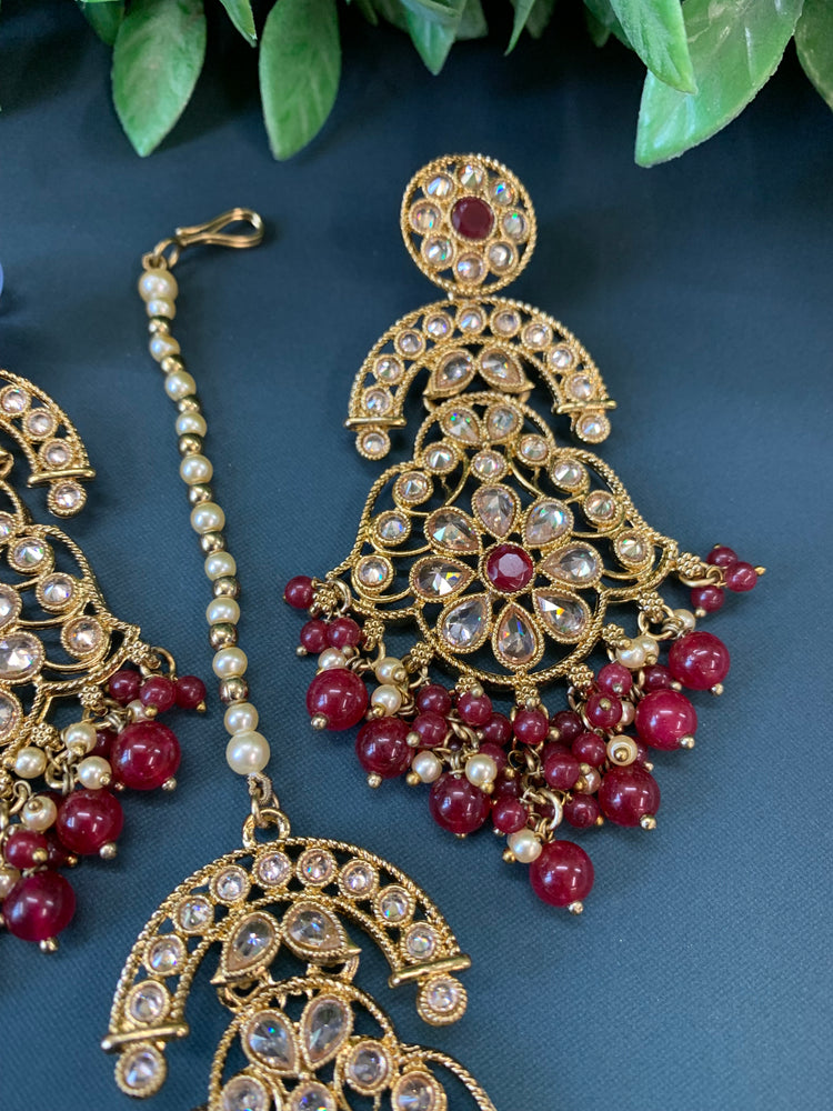 Enaya reverse popki tikka set chandbali style maroon / burgundy