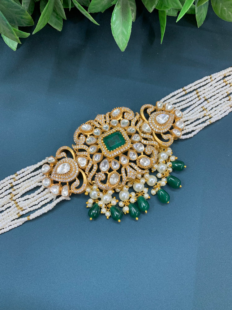 Uncut moissanite kundan choker necklace in gold plating