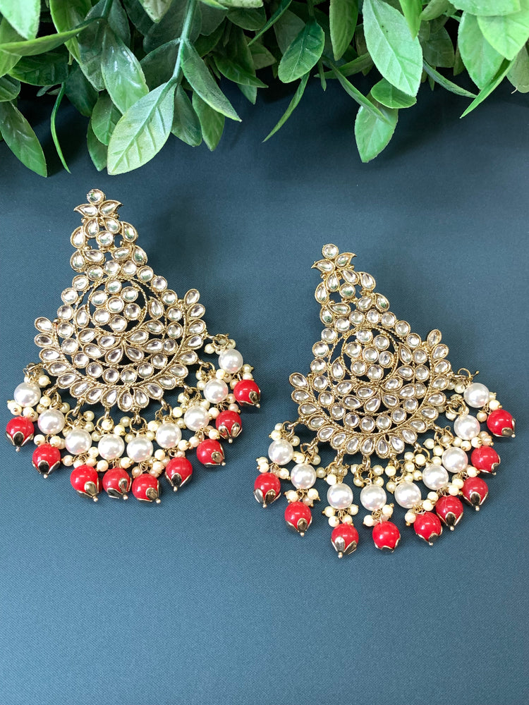 Puspa kundan fashion chandbali style earring set red