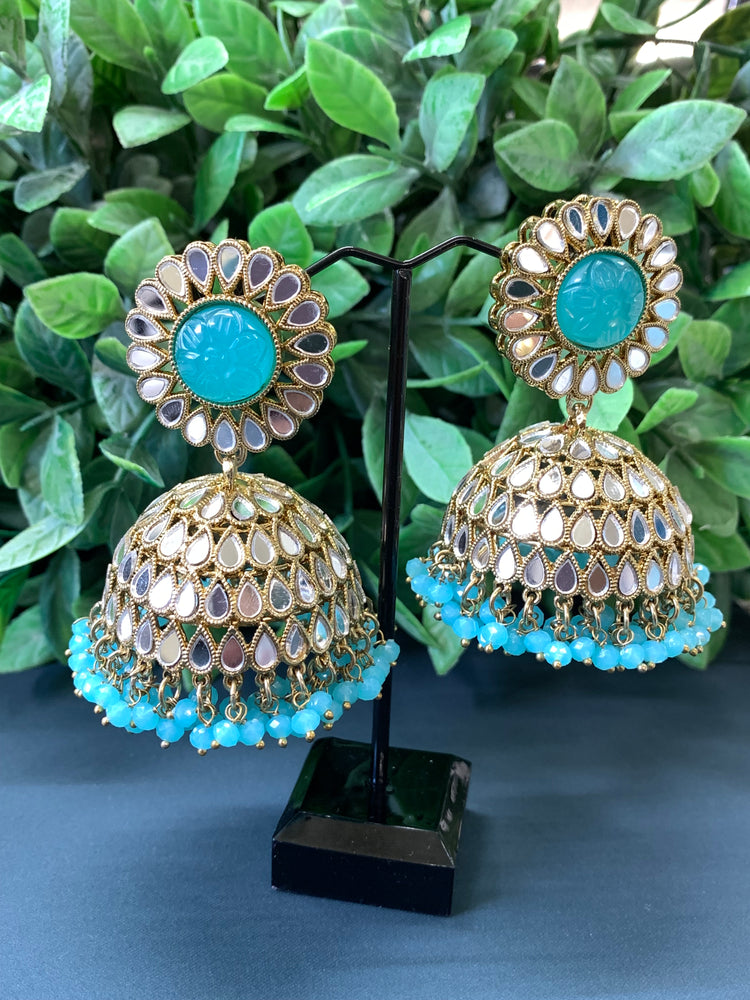 Romi mirror kundan jhumki/ jhumka earring phirozi