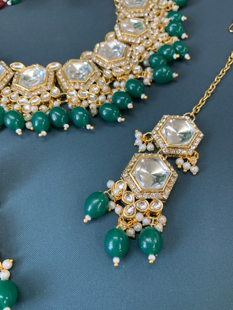 Anaya kundan choker / necklace emerald green