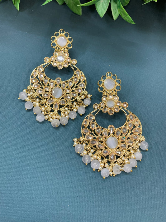 Thea polki chandbali earring antique base antique pastel grey