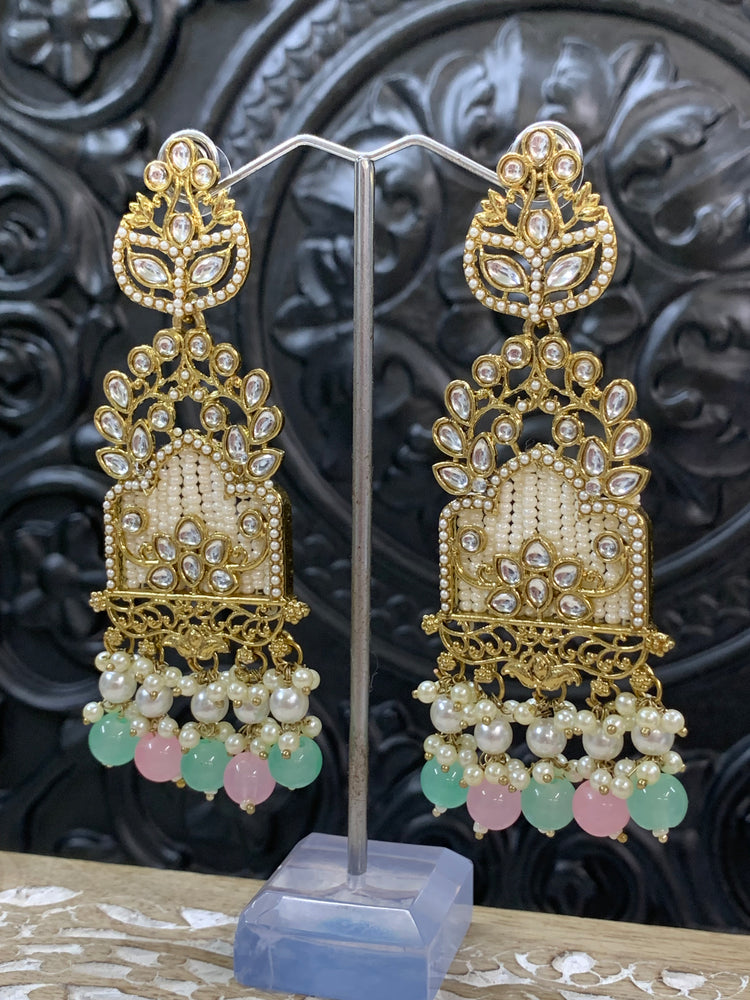 Alexa kundan statement earring white/gold/pearl/pastel multi