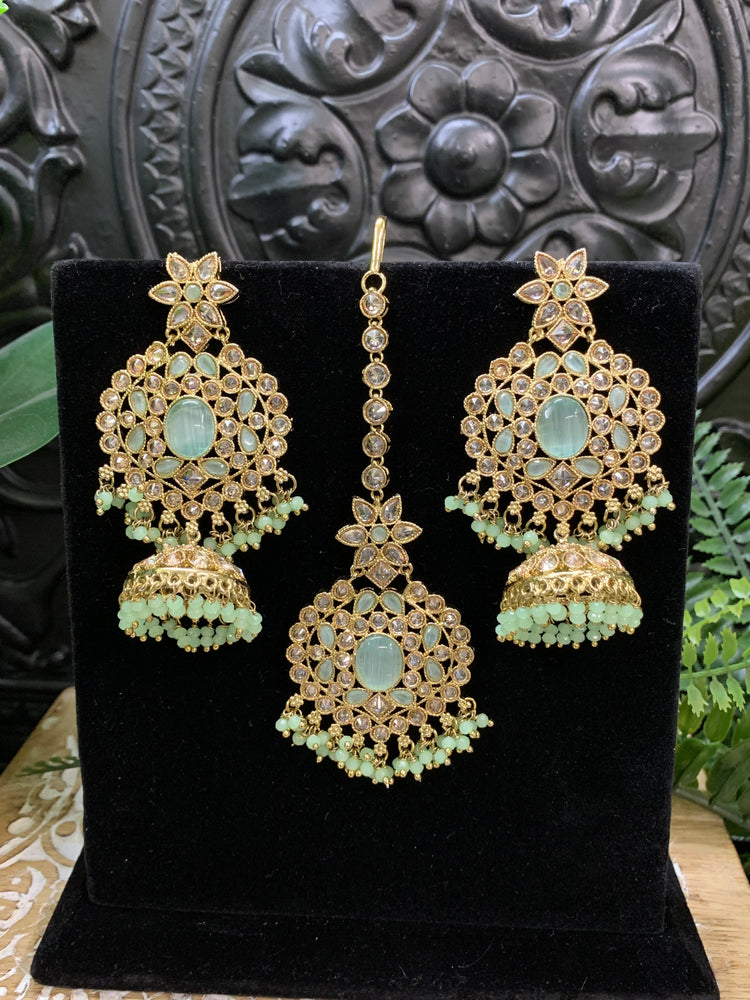 Sujane reverse polki jhumki earring tikka light mint