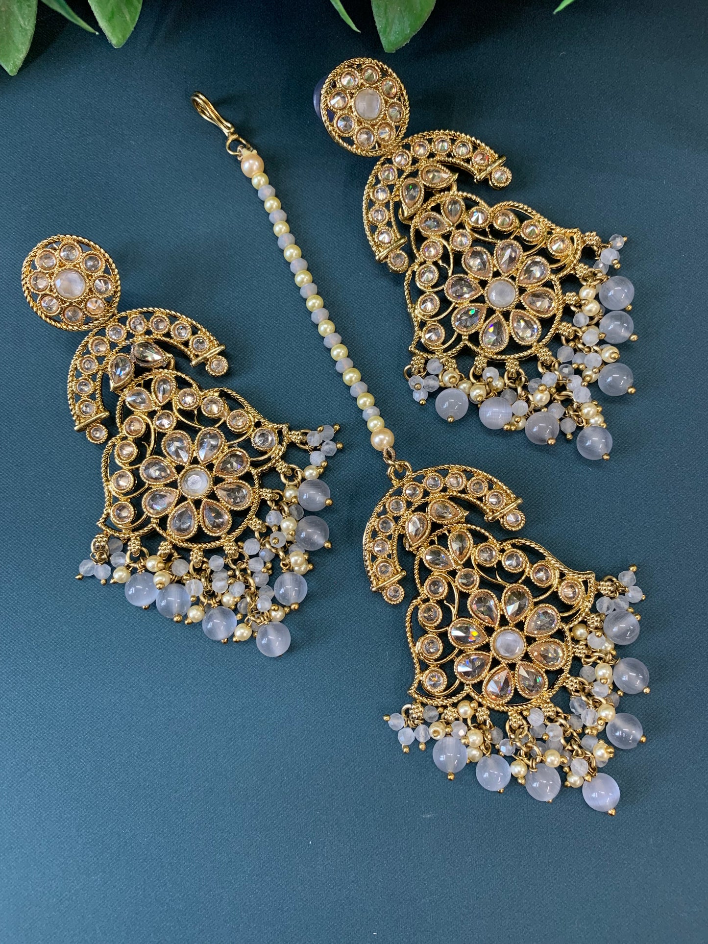 Enaya reverse popki tikka set chandbali style grey