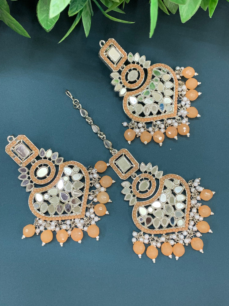 Amrita chandbali mirror earring tikka set nude peach