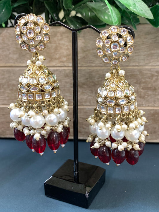 Melody kundan jhumki/ jhumka earring maroon red