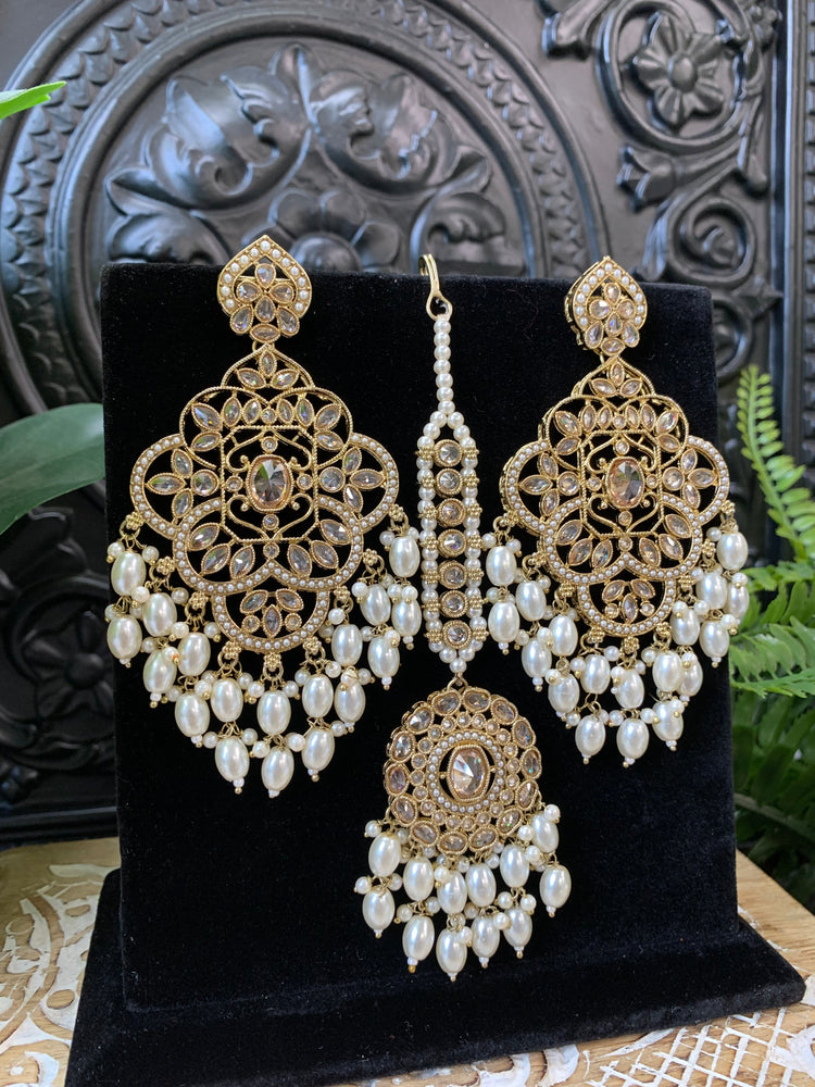 Papiya reverse polki statement earring tikka pearl gold antique