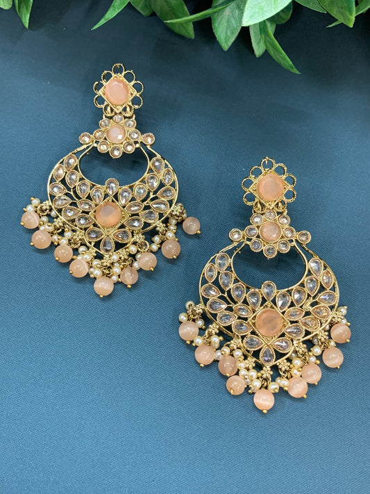 Thea polki chandbali earring antique base nude peach