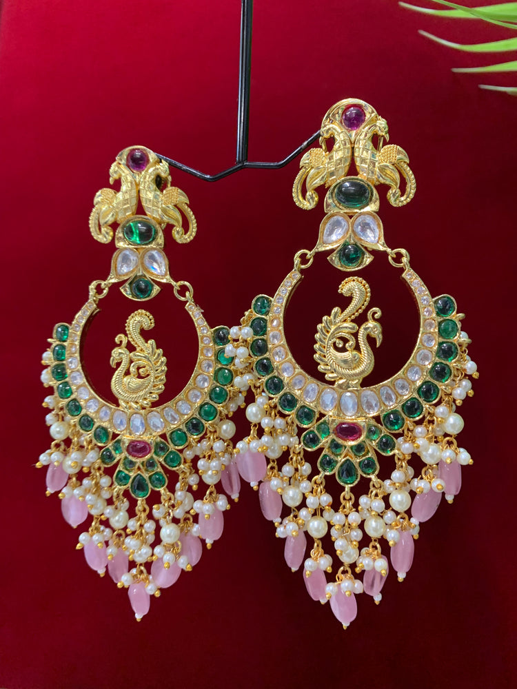 Ava Kundan chandbali earring multi with pink glass drops