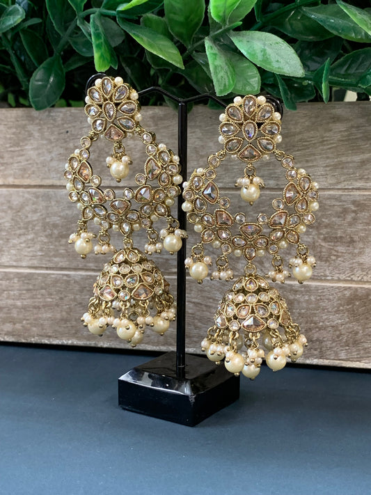 Hadia polki jhumki earring antique polk/ gold / pearl