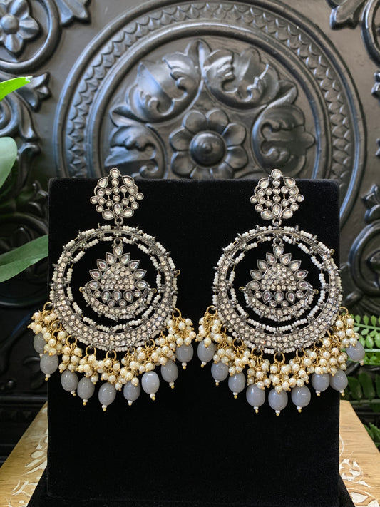 Laila Chandbali fashion statement earring black base, grey drops