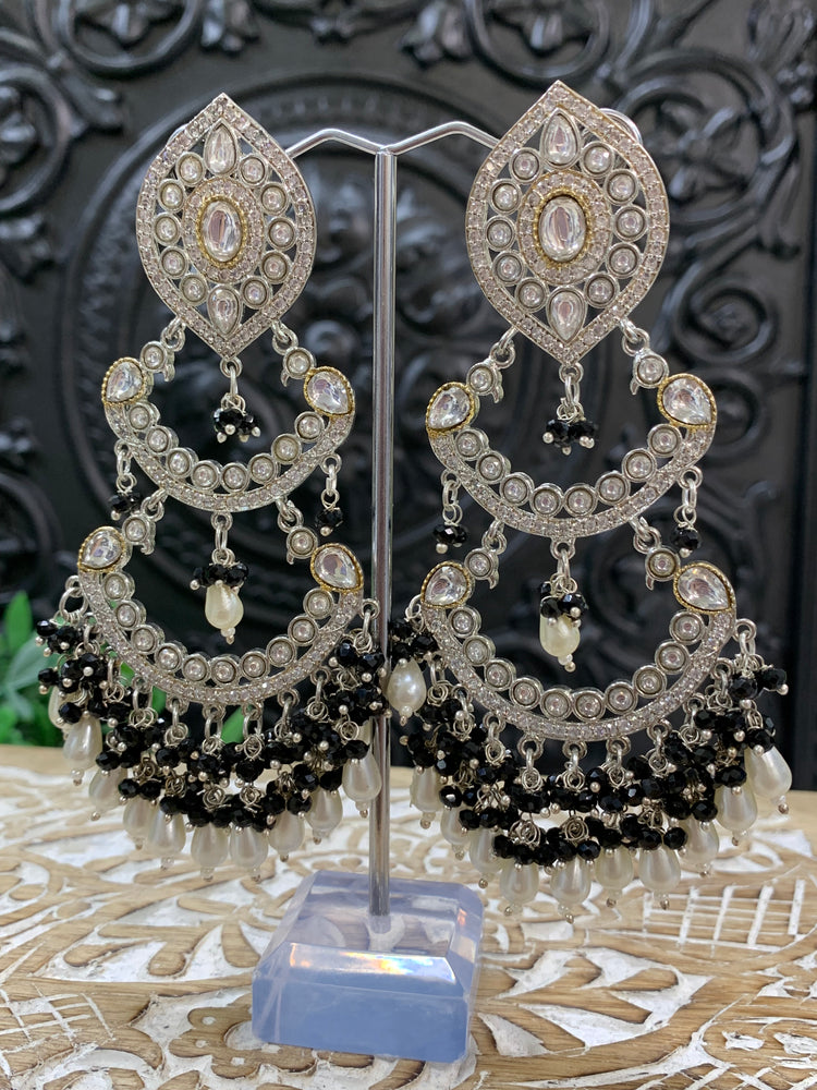 Lauren kundan triple layer chandbali earring black