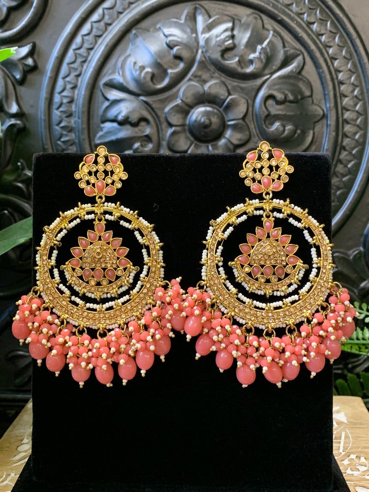 Laila Chandbali fashion statement earring gold base,coral drops