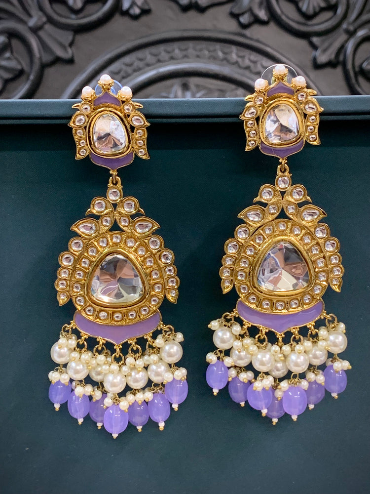 Kim kundan statement fashion earring lavender/lilac