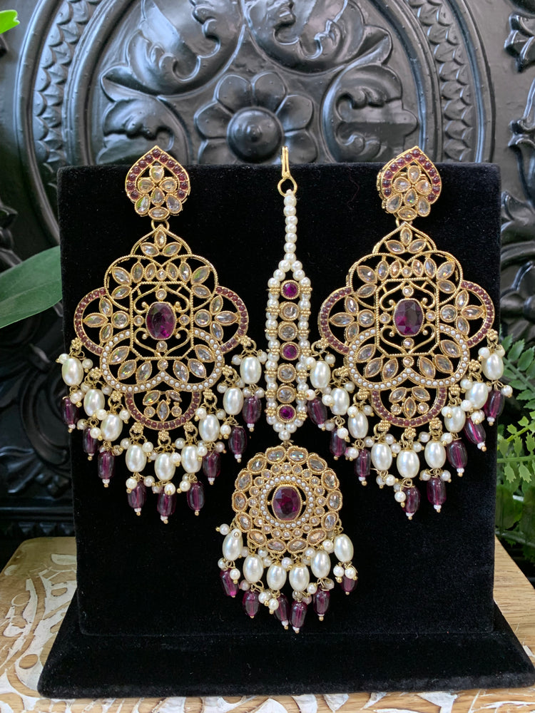 Papiya reverse polki statement earring tikka purple