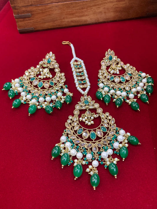 Ramsey reverse polki chandbali earring Tikka emerged green