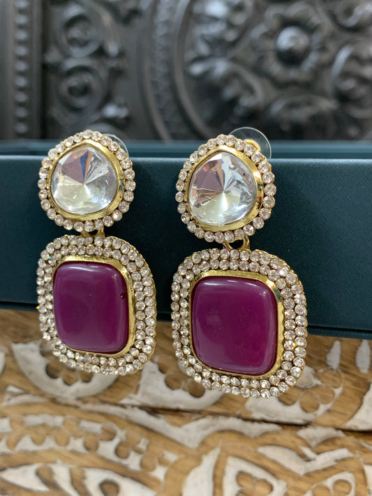 Ava uncut kundan earring mauve purple