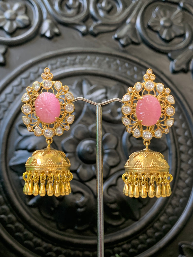 Lolita moissanite kundan jhumki earring pink