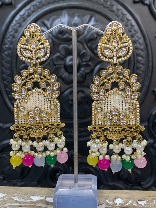 Alexa kundan statement earring white/gold/pearl/multi