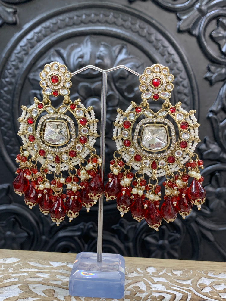 Isabella statement kundan chandbali fashion earring red maroon burgundy