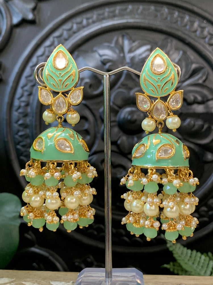 Anshu hand painted meena kundan earring