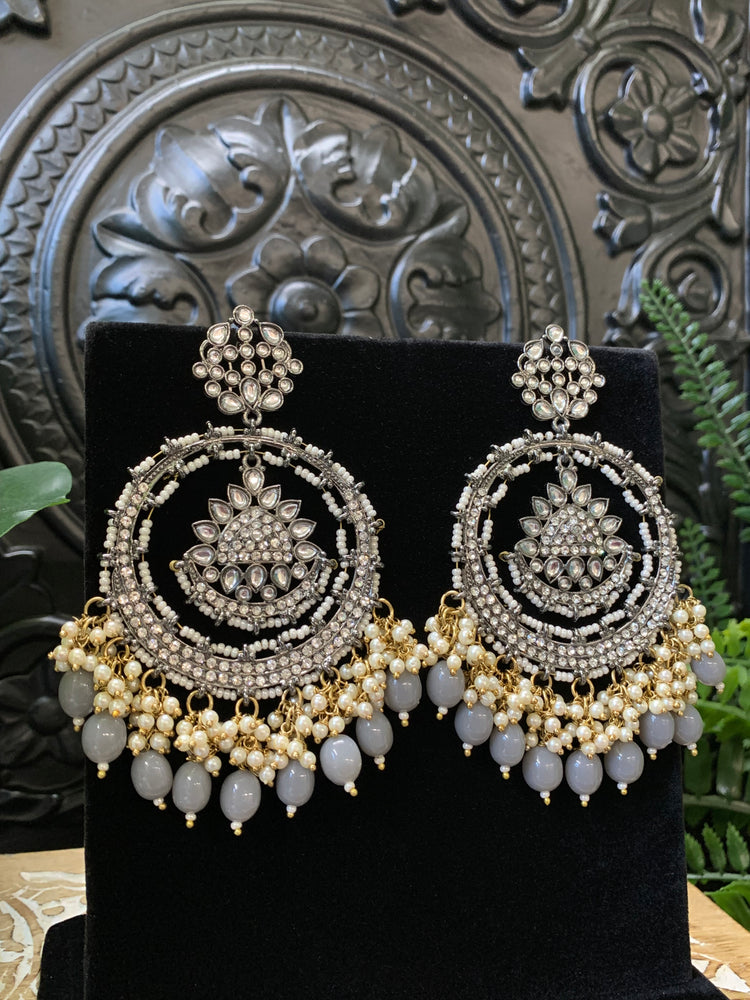 Laila Chandbali fashion statement earring black base, grey drops