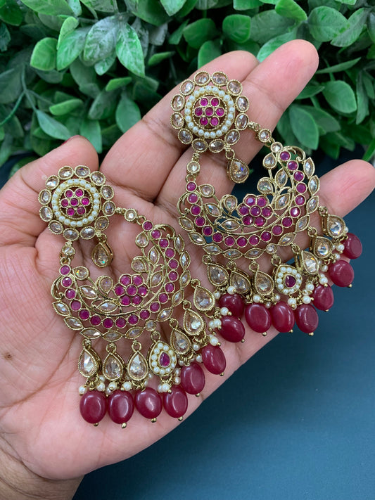 Sophia polki jhumki earring antique polk/ gold /red / maroon