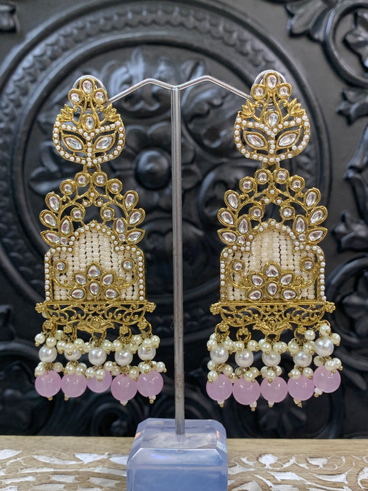 Alexa kundan statement earring white/gold/pearl/lilac lavender