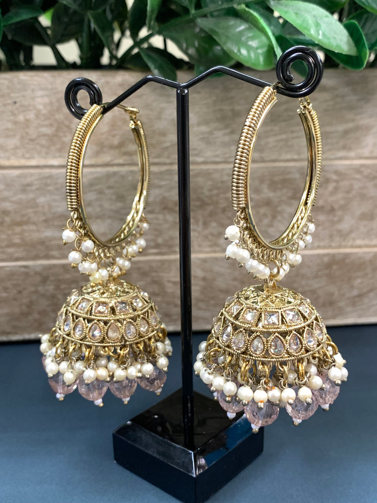 Shabana polki bali hoop jhumki/jhumka champagne crystal drop