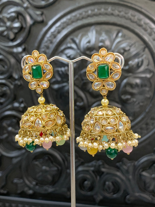 Maggi mini /chotu sa polki jhumki/ jhumka earring multi /emerald green