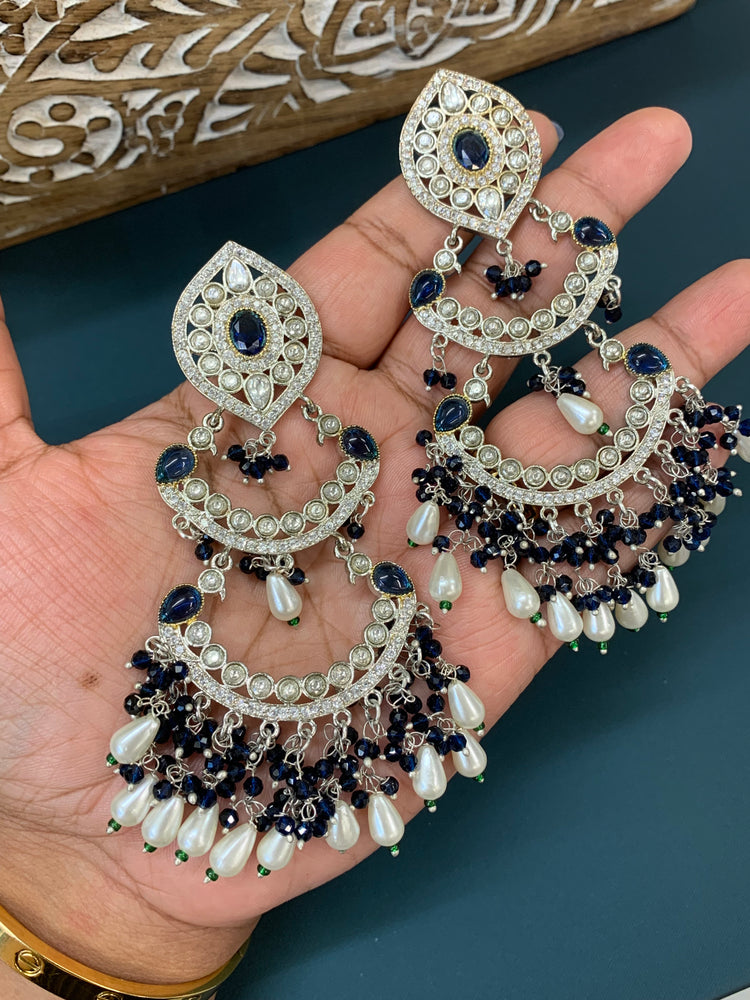 Lauren kundan triple layer chandbali earring blue