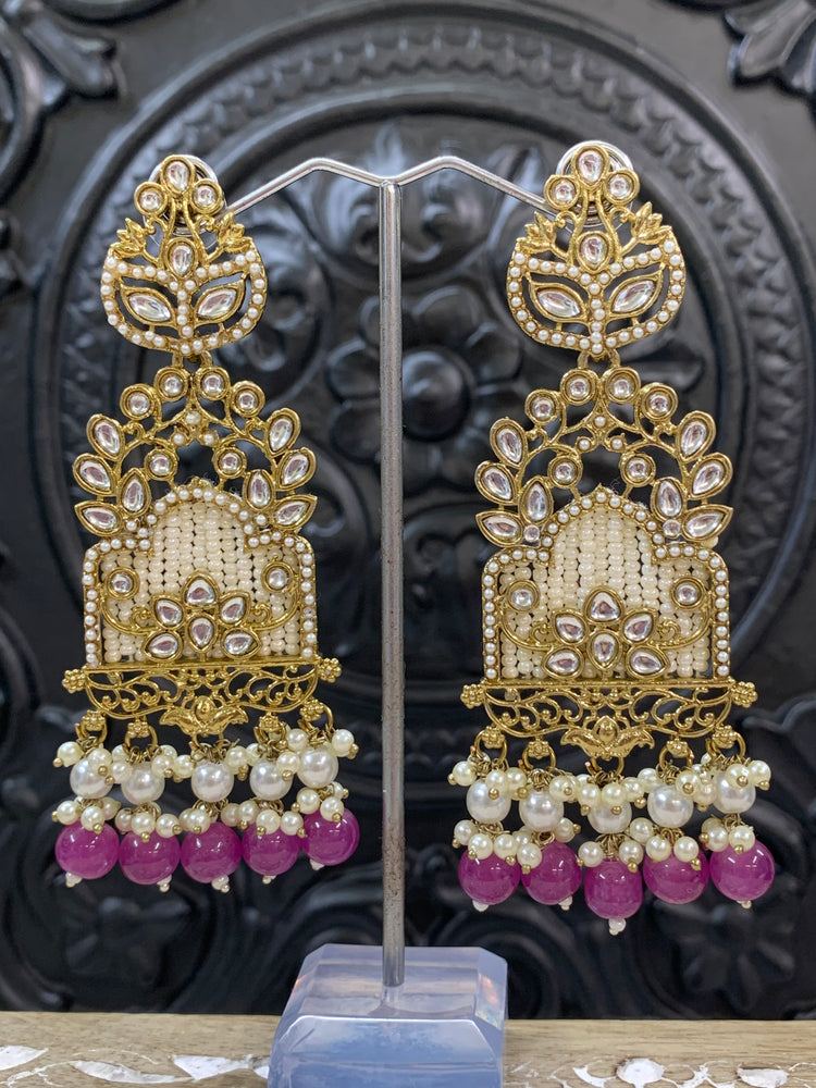 Alexa kundan statement earring white/gold/pearl/mauve